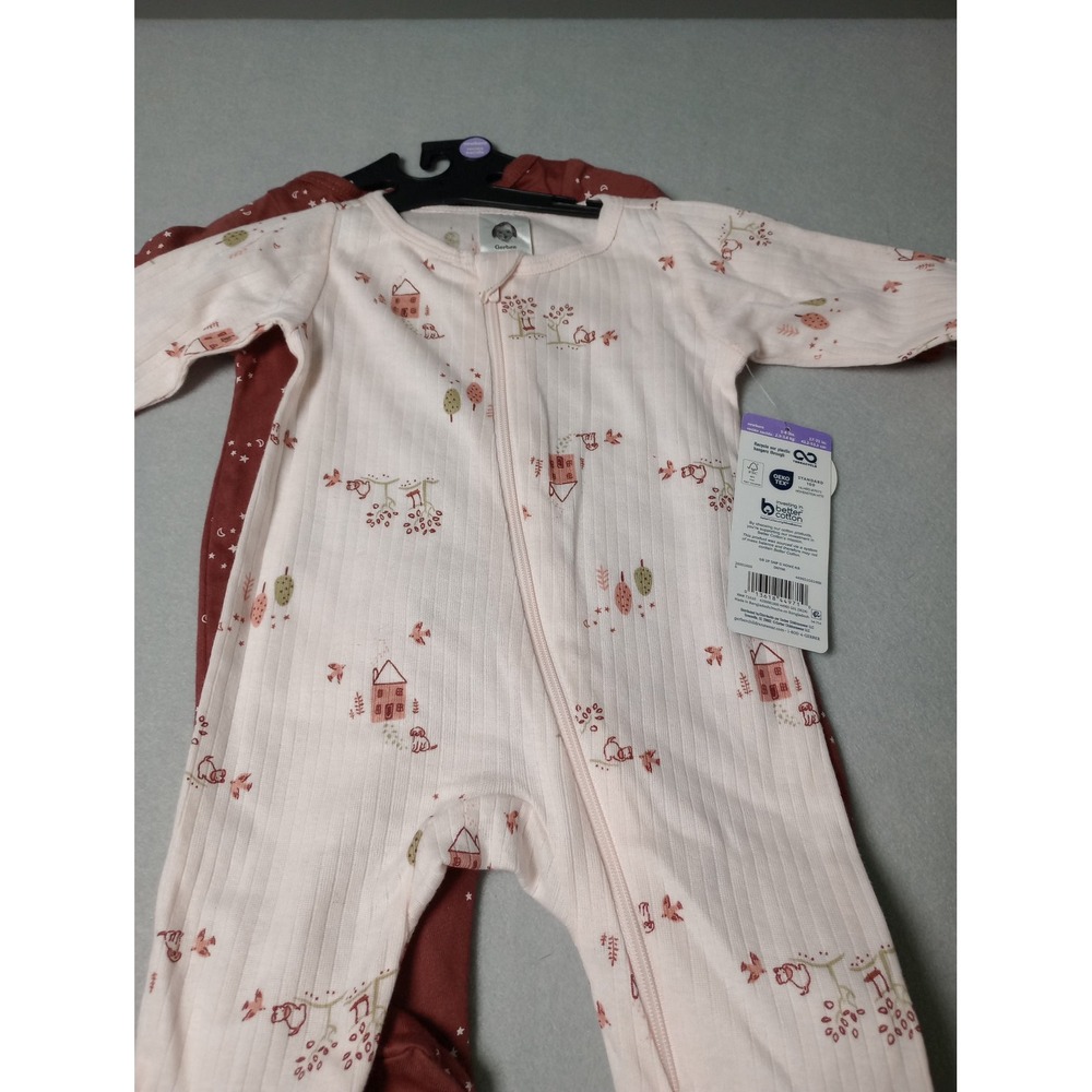 Gerber Newborn 2-Pack Cotton Sleep and Play Pink Woodland Rust Star Pajamas NEW